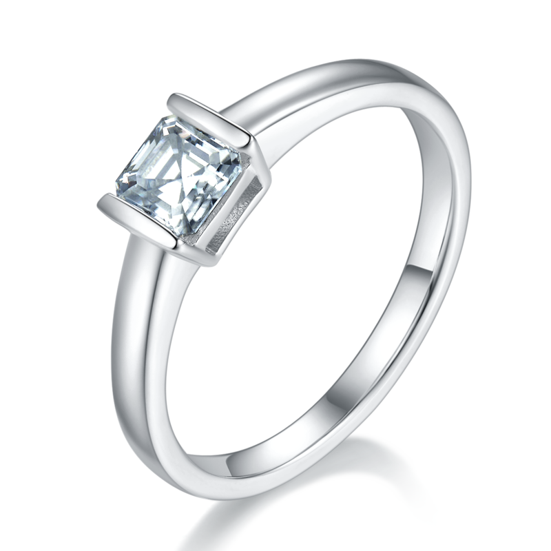 简约正方形S925银镀白金MoissaniteWomen's Ring0.5ctD级